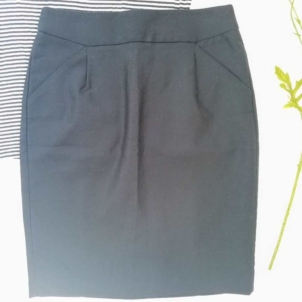 J.Crew Pencil Black Skirt in Double-Serge Cotton